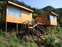 紫藤花开湖边小屋